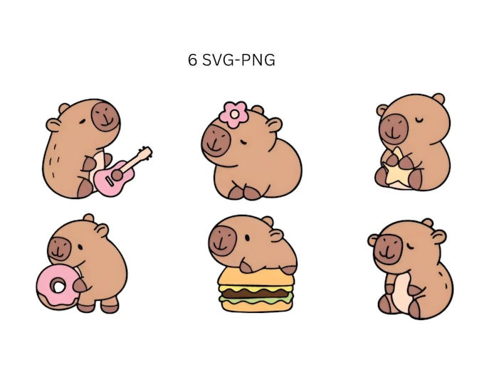 Playful Capybara SVG & PNG Bundle – 6 Fun Animal Designs for Cricut and Silhouette
