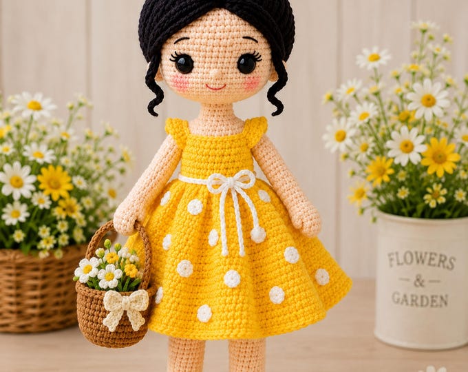 Mia Doll Crochet Pattern PDF by Craftysvgpng | 53cm Amigurumi Doll | Blue Overalls & Sneakers | English Pattern | Intermediate Crochet