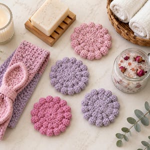 Soft Spa Ritual Wash Set Crochet Pattern PDF | Face Scrubbies, Cloth & Bath Essentials | Easy Self Care Gift | Instant Download