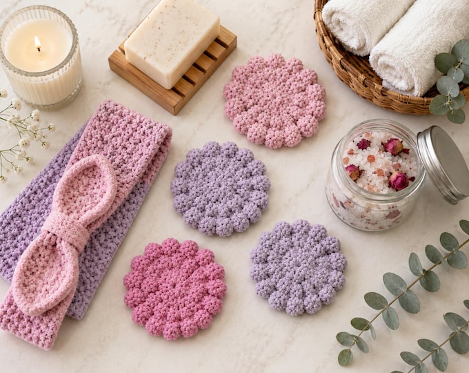 Soft Spa Ritual Wash Set Crochet Pattern PDF | Face Scrubbies, Cloth & Bath Essentials | Easy Self Care Gift | Instant Download