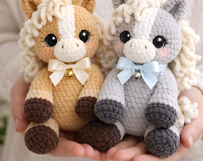 Sunshine Horse Crochet Pattern - Chenille Amigurumi, Curly Mane (PDF Download