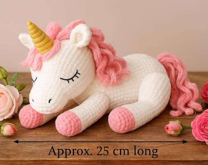 Dreamy Sleeping Unicorn Crochet Pattern PDF – Amigurumi Plush Toy – English & French Pattern – Beginner Friendly – Instant Download