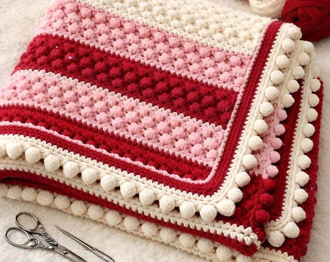 Baby Blanket Crochet Pattern (PDF) — 3-Color Aran Baby Blanket, Step-by-Step, Border + Size Chart