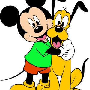 Mickey Inspired Cartoon Mouse & Dog Hug Clipart | Retro Cute Friends Digital Download | PNG SVG EPS Jpg Dxf Pdf for Cricut Silhouette