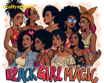 Black Girl Magic PNG – Afrocentric Empowerment Art, Melanin Queen Clipart, Feminine Beauty Illustration