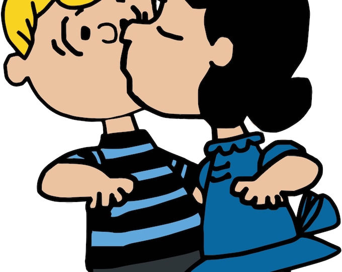 Cartoon kids kiss SVG PNG DXF Pdf Jpg Eps – Cute retro love clipart, Valentine’s Day cut file, Peanuts style cartoon art
