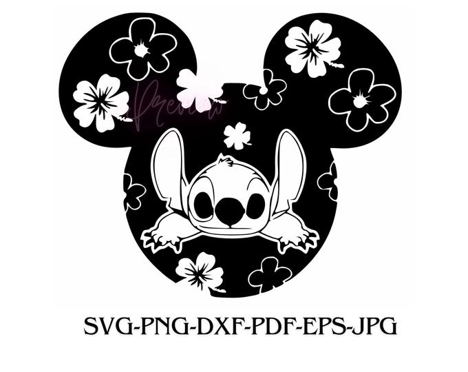 Cute Alien Character in Floral Mouse Head Silhouette – SVG, PNG, DXF, Pdf, Eps, Jpg
