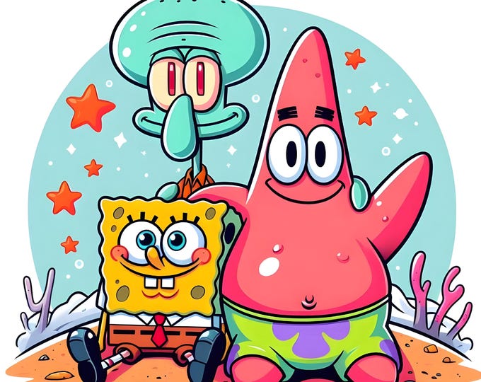 Colorful Cute Underwater Friends Clipart PNG – Fun Ocean Cartoon Characters Digital Download for Sublimation & Crafts