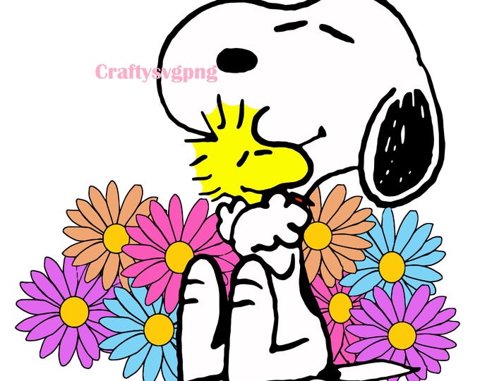 Cute Cartoon Puppy & Little Bird Hug Svg | Flowers Clipart Bundle | Png Dxf Eps Cut File for Cricut Silhouette
