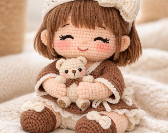 Sitting Baby Girl Amigurumi Crochet Pattern PDF, Kimono Doll Pattern, Realistic Hands Doll, Baby Doll Plush Pattern, Removable Outfit