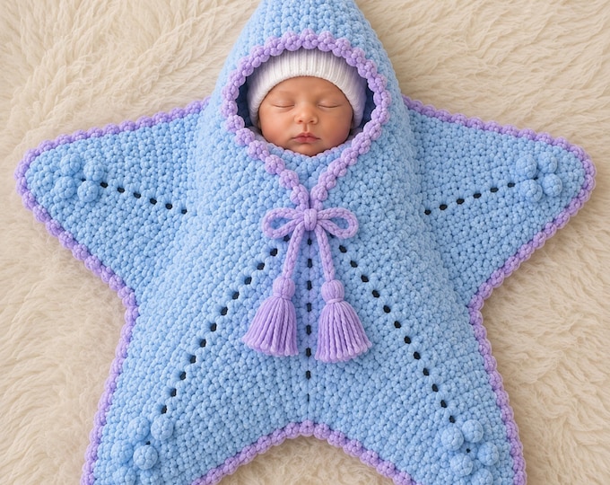 Starry Night Baby Cocoon Crochet Pattern PDF, Star Baby Wrap Pattern, Newborn Cocoon, Baby Swaddle Pattern, Hooded Crochet Pattern