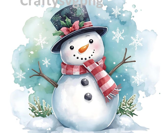 Watercolor Snowman PNG | Winter Sublimation Design | Christmas Snowman Clipart | 300 DPI | Instant Download