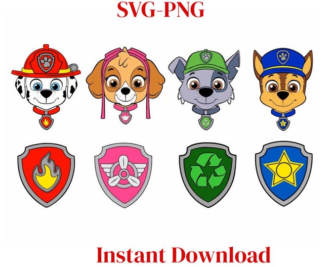 Cartoon Puppy Faces and Badge Clipart – Cute Dog SVG PNG Bundle for Kids Crafts, Cricut, and Silhouette Projects