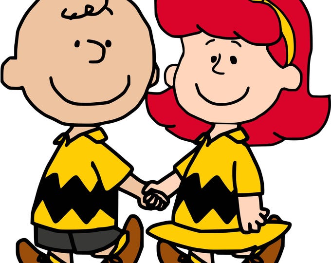 Charlie Brown Inspired Kids Clipart | Peanuts Style Retro Cartoon Boy & Girl Holding Hands | Cute Couple PNG SVG Digital Download