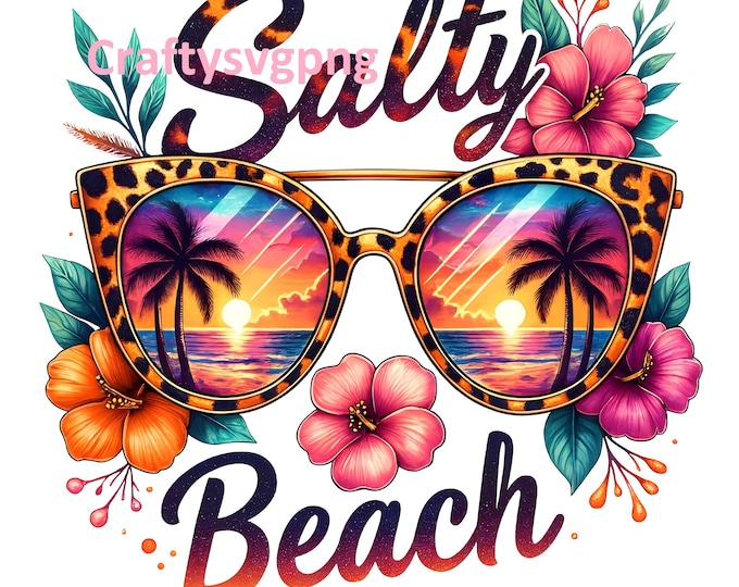 Salty Beach Leopard Sunglasses PNG | Retro Summer Design (Digital Download)