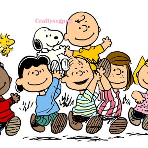 May include: A vibrant cartoon illustration of the Peanuts characters, including Charlie Brown, Snoopy, and Woodstock. The image showcases the characters in their iconic attire, with a bright and cheerful style. The background is plain white.