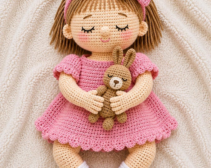 Sleeping Baby Doll Crochet Pattern with Bunny | Amigurumi PDF | Cute Nursery Decor | Baby Shower Gift