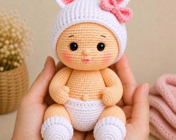 Easter Baby Doll Crochet Pattern PDF, Bunny Ears Amigurumi Pattern, Baby Doll Crochet Pattern, Instant Download