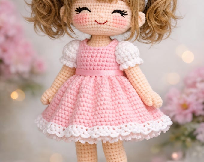 Standing Pink Princess Crochet Pattern PDF | Toddler Amigurumi Doll 25cm | Removable Dress | Wire Support Doll Pattern