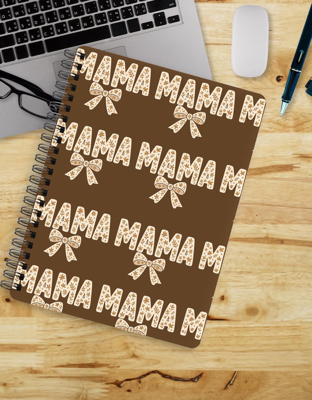 Mom Notebook Design MAMA Spiral Notebook With Bow Design- Cute Aesthetic Journal for Moms ...