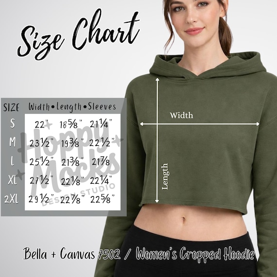Bella Canvas 7502 Size Chart • Women's Cropped Hoodie Measurements