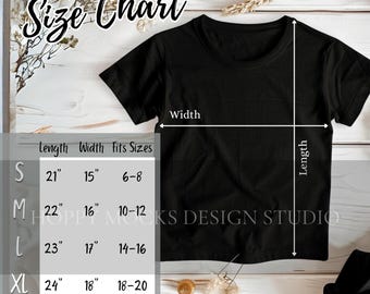 Bella Canvas 3001Y Size Chart, Kids T-Shirt Size Guide, BC 3001Y Unisex Youth Sizing Chart, BC3001Y Tshirt Measurement Chart for POD S - XL