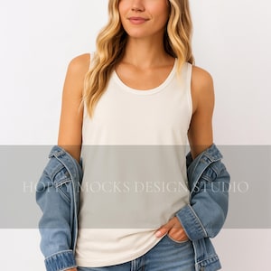 Comfort Colors® 9360 Ivory Tank Top Mockup, Minimalist Tank Top Mockup, CC9360 Female Model Mockup, Simple Studio Tank Mockup for POD