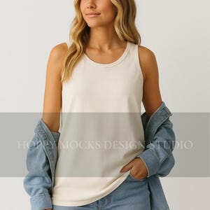 Comfort Colors® 9360 White Tank Top Mockup, Minimalist Tank Top Mockup, CC9360 Female Model Mockup, Simple Studio Tank Mockup for POD