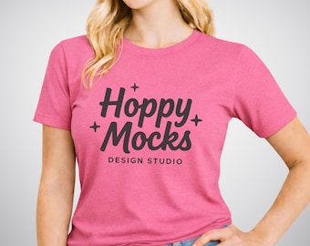 Bella Canvas 3001 Charity Pink T-Shirt Mockup • Minimalist Studio Mockup • Female Model • BONUS Size Chart Included