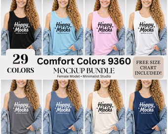 Comfort Colors 9360 Tank Top Mockup Bundle • 29 Color Vintage Garment-Dyed Tanks • Women’s CC9360 Female Model • Minimalist Studio