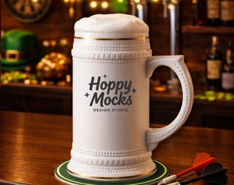 St. Patrick’s Day 22oz Ceramic Beer Stein Mockup • Classic White Beer Mug • Blank Drinkware • Printify Mockup • Bar & Pub Style