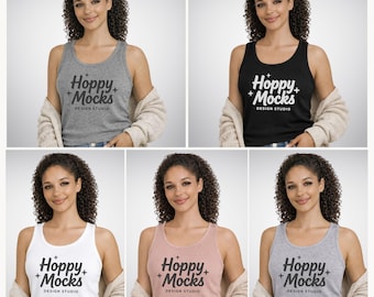 Bella Canvas 1081 Tank Top Mockup Bundle • 5 Minimalist Studio Mockups • BC1081 Micro Ribbed Tank Mockups • Female Model