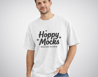 Comfort Colors 1717 White T-Shirt Mockup • CC1717 Garment Dyed Tee • Male Model Shirt Mockup • Minimal Studio