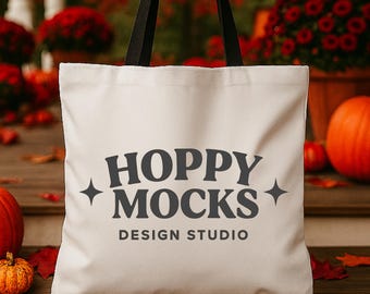 AOP Tote Bag Mockup, Black Handle Tote Mockup, Minimalist Cotton Canvas Tote Mockup, Fall Lifestyle Mockup, Printify - POD