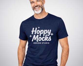 Bella Canvas 3001 Navy T-Shirt Mockup • Minimalist Studio Mockup • Male Model • BONUS Size Chart Included