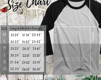 Next Level 6051 Size Chart, Raglan Mockup Size Guide, NL 6051 Unisex Raglan Baseball Tee Sizing Chart, NL6051 Measurement Chart - POD XS-2XL