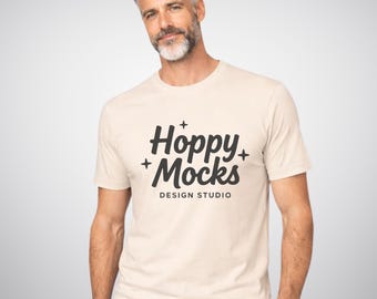 Bella Canvas 3001 Soft Cream T-Shirt Mockup • Minimalist Studio Mockup • Male Model • BONUS Size Chart Included