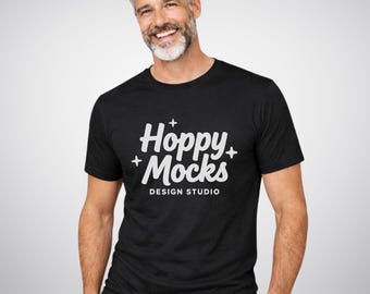 Bella Canvas 3001 Black T-Shirt Mockup • Minimalist Studio Mockup • Male Model • BONUS Size Chart Included