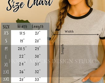 Next Level 3604 Size Chart, Ringer Shirt Mockup Size Guide, NL 3604 Unisex Baseball Tee Sizing Chart, NL3604 Measurement Chart - POD XS-3XL