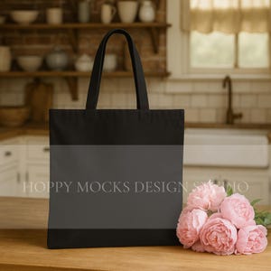 Liberty Black Tote Bag Mockup, Minimalist Cotton Canvas Tote Mockup, Lifestyle Mockup, Shopping Bag Mockup, Printify - Print on Demand