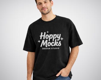 Comfort Colors 1717 Black T-Shirt Mockup • CC1717 Garment Dyed Tee • Male Model Shirt Mockup • Minimal Studio