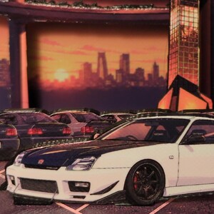 Daikoku PA Inspired Diorama, JDM Night Meet Layered 3D Model, Japanese Car Culture Shelf Display