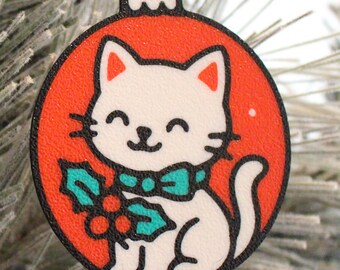 Adorno navideño de gato blanco – Impresión 3D – Gatito con acebo – JoCo Workshop