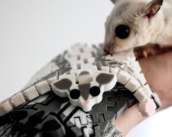 Adorable petauro del azúcar flexible: mascota inquieta articulada impresa en 3D original, color blanco o gris, de JoCo Workshop