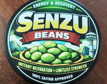Recipiente metálico Senzu Beans - Lata para pastillas, snus, bolsitas de Zyn, etc. - Tapa de rosca - Elegante diseño inspirado en Dragon Ball Z