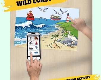 Interactief audiospel Montessori-spel Wild Coast Digitale download Leerspel Geluidsherkenning PDF/A4, Letter, QR-code Audiospeelgoed