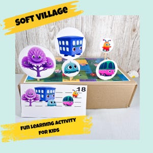 Soft Village Matching Game, Educational Game for Children, Spatial Orientation, Logic, Imagination, Fine Motor Skills, Preschool, PDF A4 and Letter