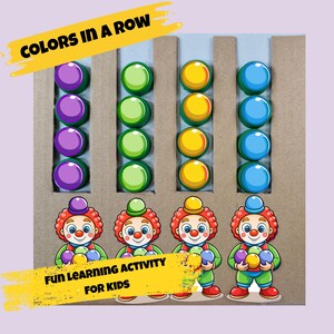 Sigue los colores del payaso: juego de aprendizaje de una página para niños, combinación de colores, secuencias de colores, preescolar, jardín de infancia, PDF imprimible A4 y carta, PNG