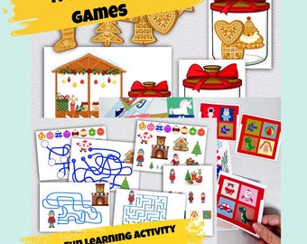 Christmas Learning Games Set for Children, Christmas Mazes, Memory Game, What's in the Box, PDF PNG, Preschool Activities Craft Template