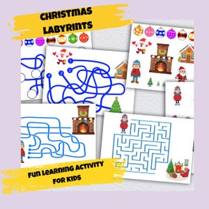 Christmas Mazes for Children to Print and Play Preschool Kindergarten PDF A4, Letter, PNG Cricut, Plotter Printable Template image 1